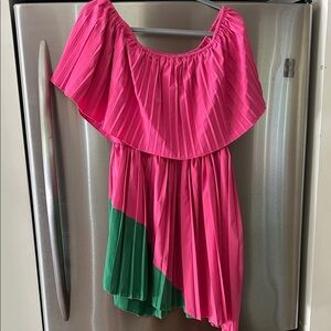 SHEIN Pink and Green Off-Shoulder Dress
